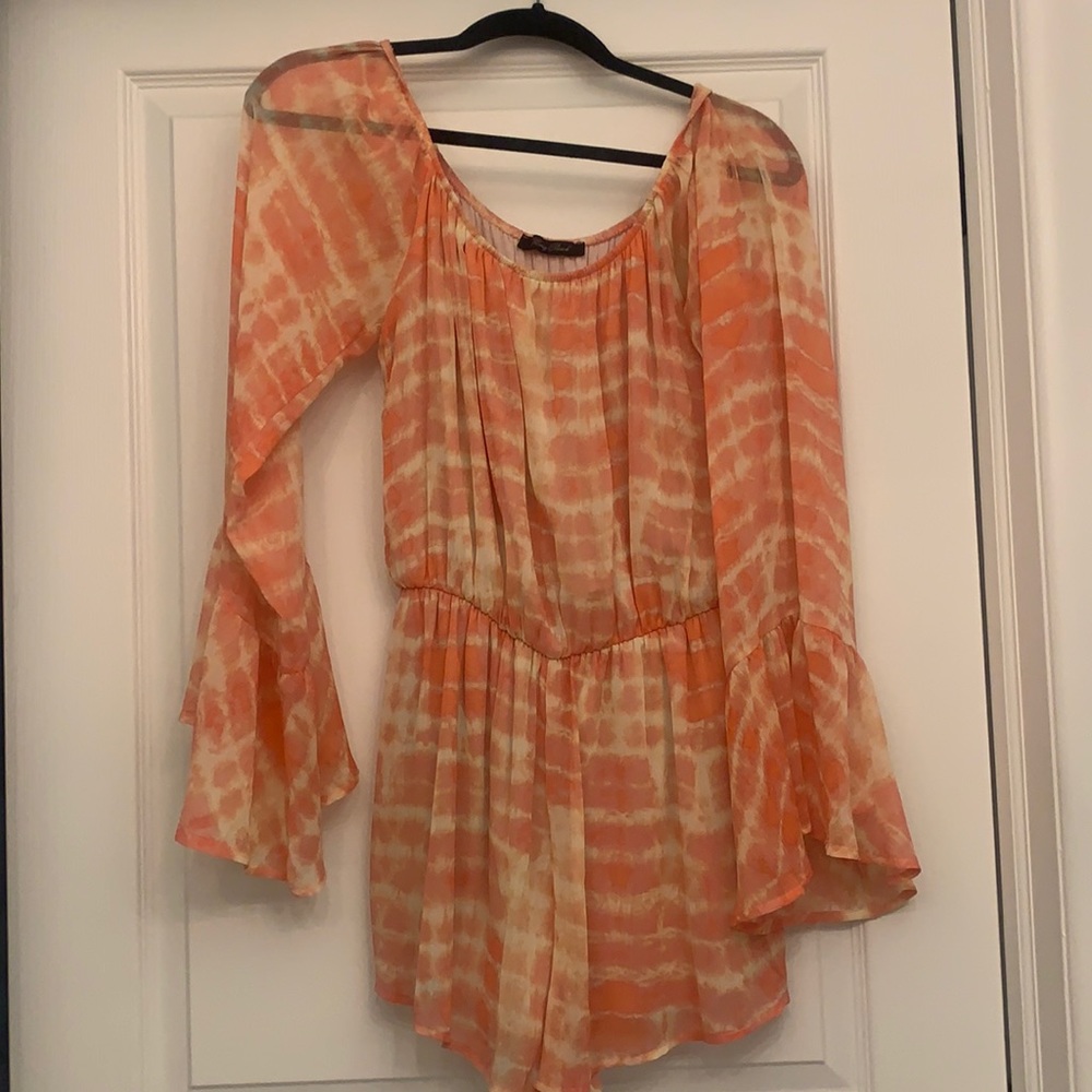 Tie Dye Long Sleeve Romper with Ruffle Sleeves